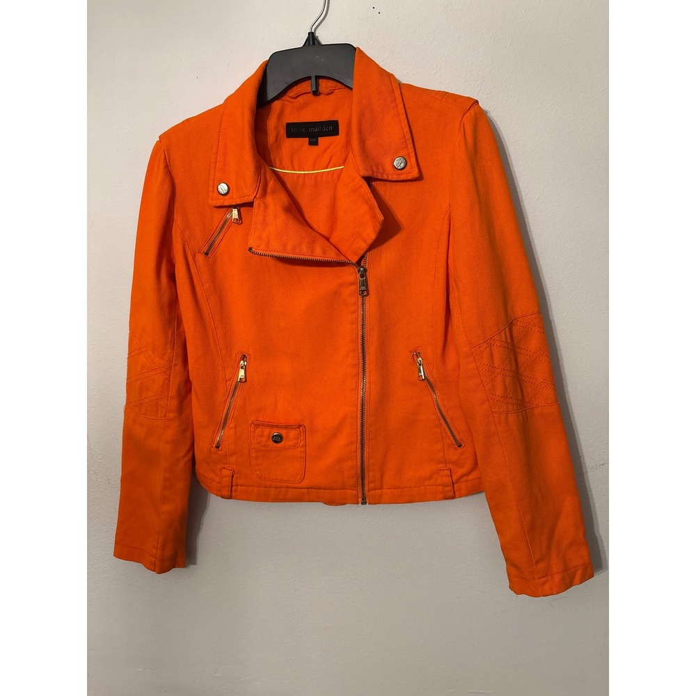 Steve Madden Moto Jacket Womens Medium Orange Excellent Quilted Cotton Biker